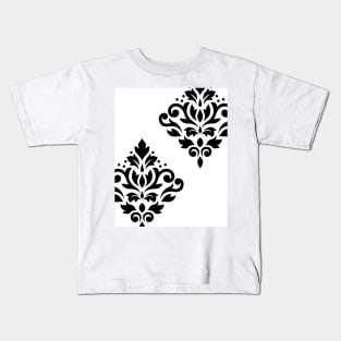 Scroll Damask Art I Black on White Kids T-Shirt
